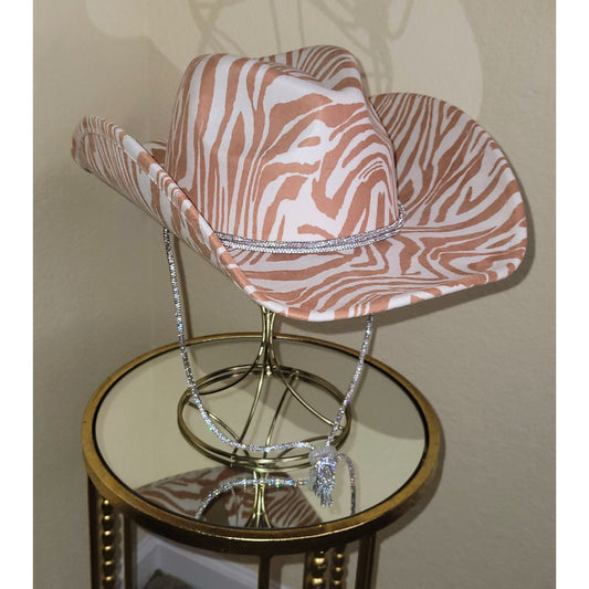 Desperado Zebra Stripe Bling Hat Rust - Boutique Royále