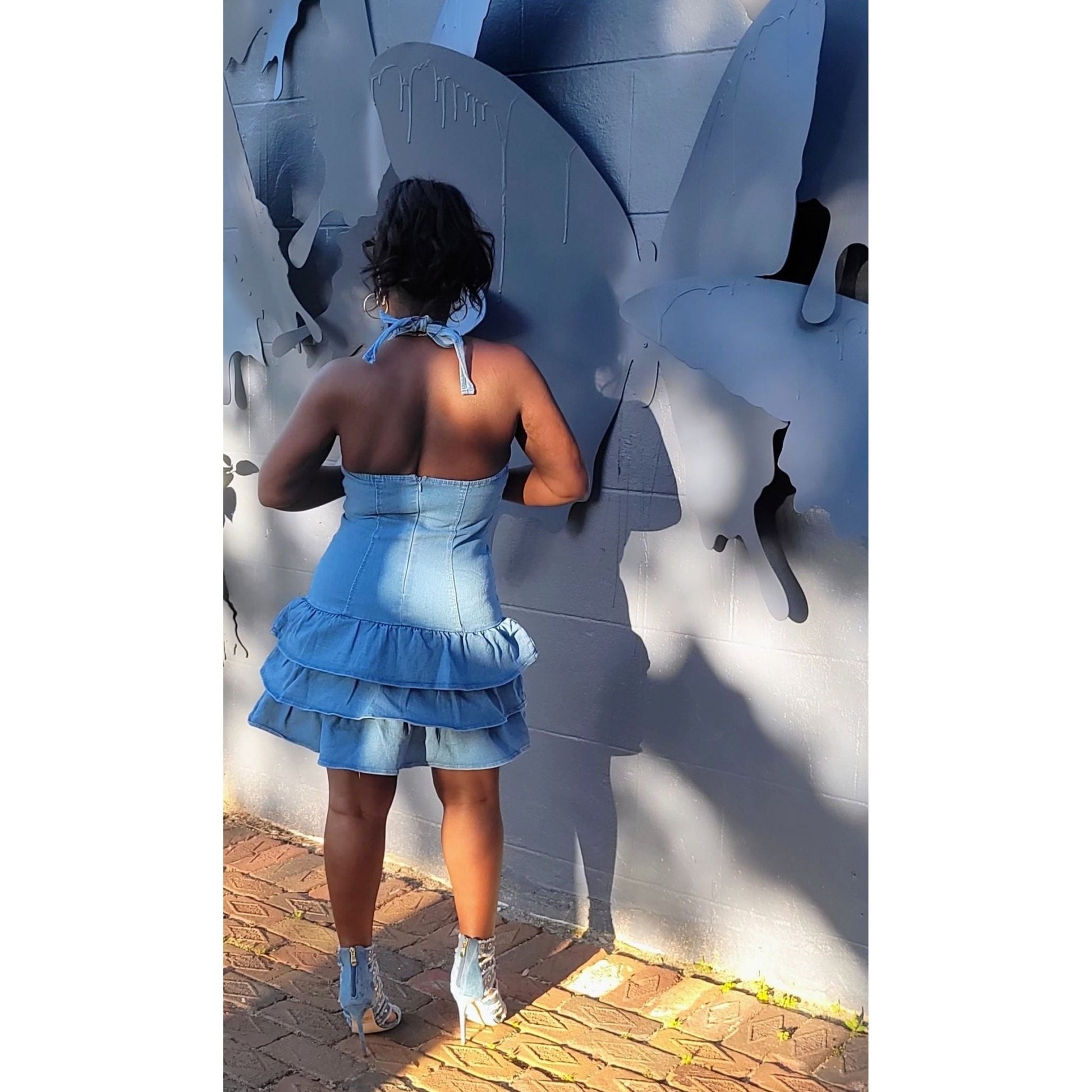 Malani Eve Halter Denim Dress - Boutique Royále