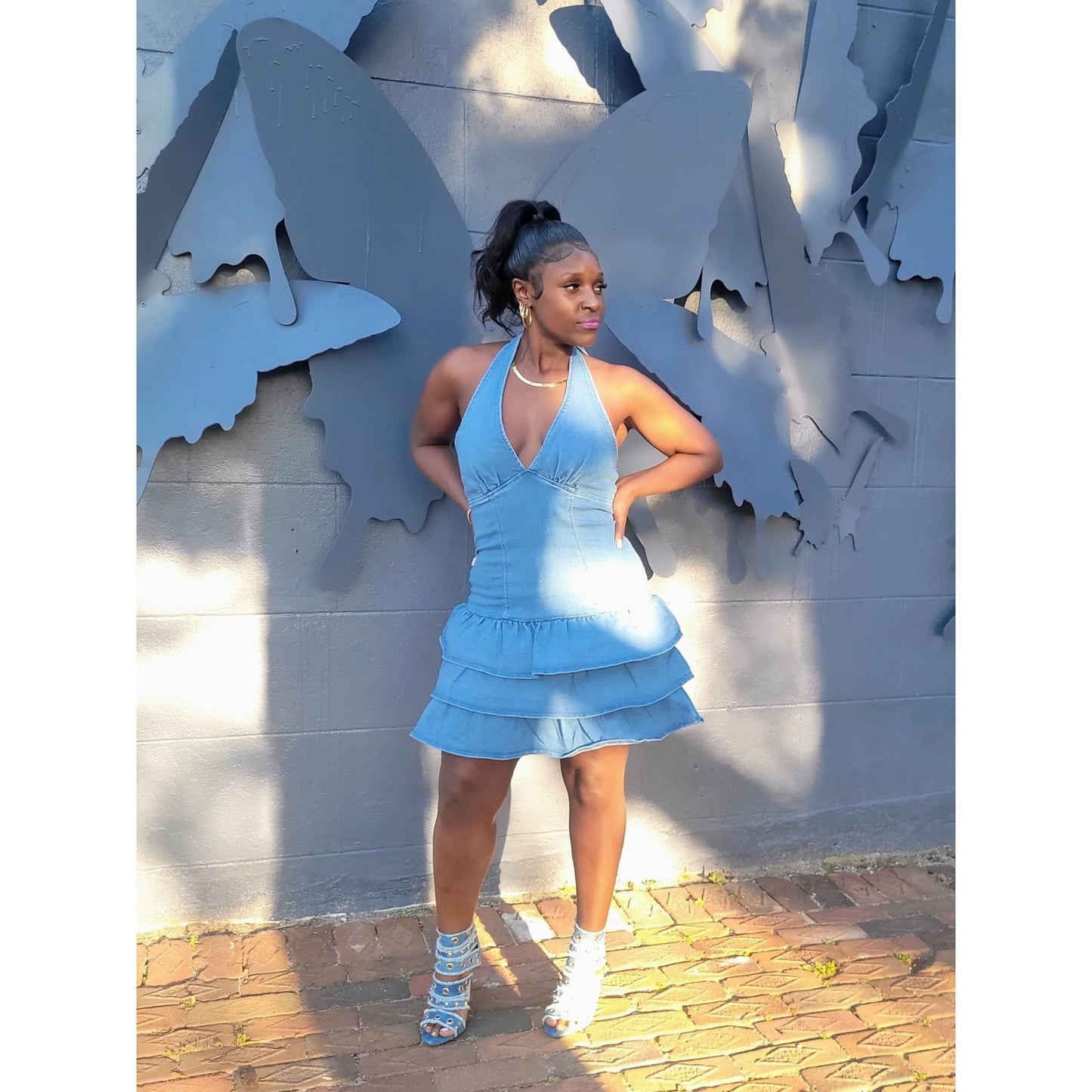 Malani Eve Halter Denim Dress - Boutique Royále