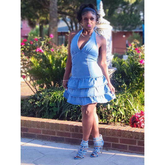 Malani Eve Halter Denim Dress - Boutique Royále